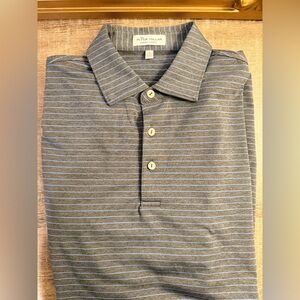 Peter Millar Men's Polo in Brown and Blue Stripes